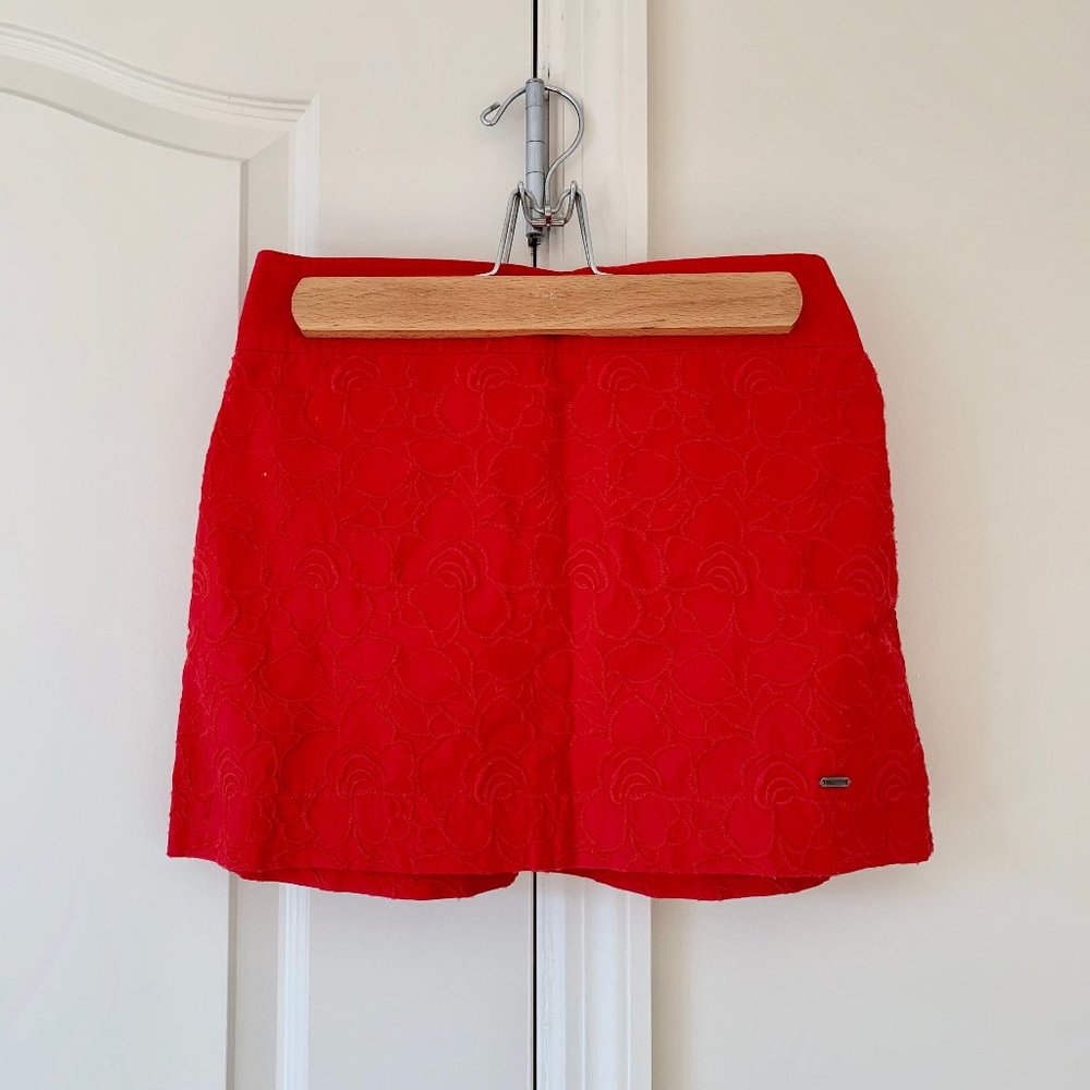 Hollister Red Embroidered Cotton Mini Skirt